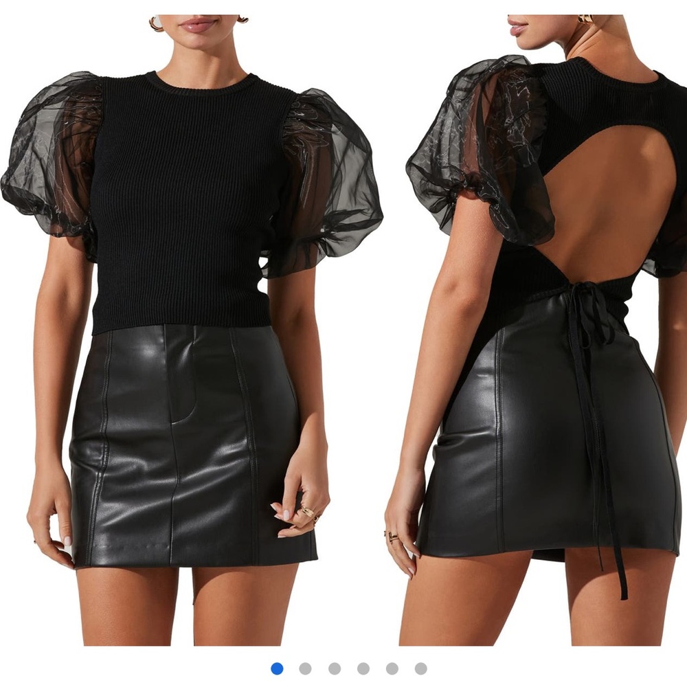 ASTR the Label Puff Sleeve Open Back Top